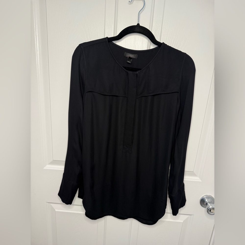 J. Crew Black longsleeve, covered button blouse Size 8